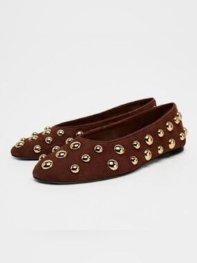 Zara studded suede ballet flats